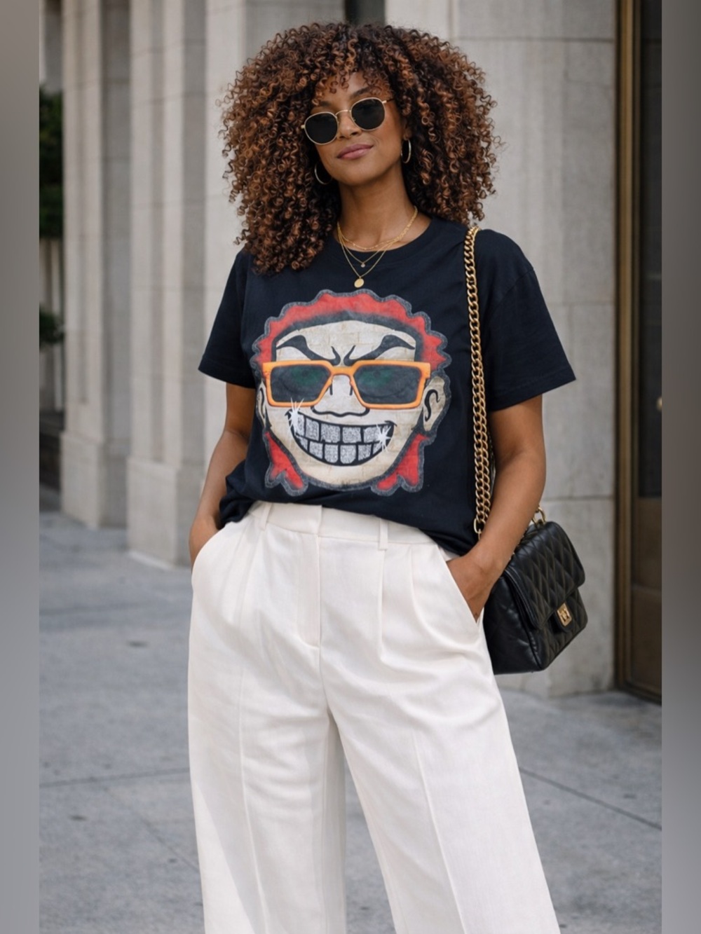 Bleecker & Mercer Black Graphic T Shirt No Worries Skull Boxy Tee Streetwear